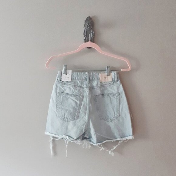 NWT Zara blue wash ripped high waist denim jean shorts - Picture 9 of 9